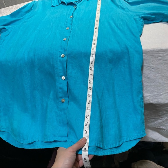 Chicos 3 Linen Vintage Button Up Long Shirt Blouse Longsleeve Turquoise Bright - Picture 5 of 8